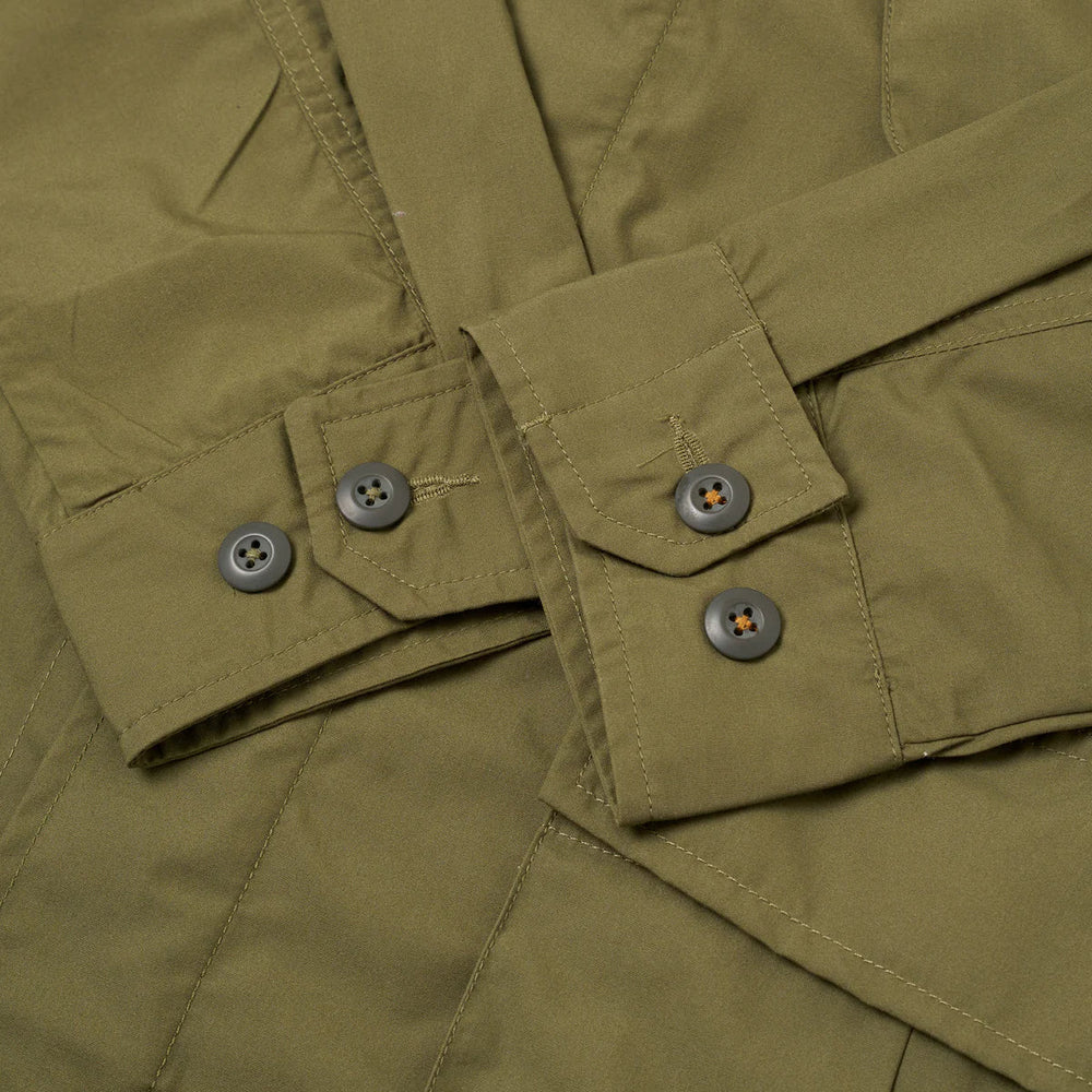 Universal Works Recycled Polytech Jungle Jacket Olive Button Detail