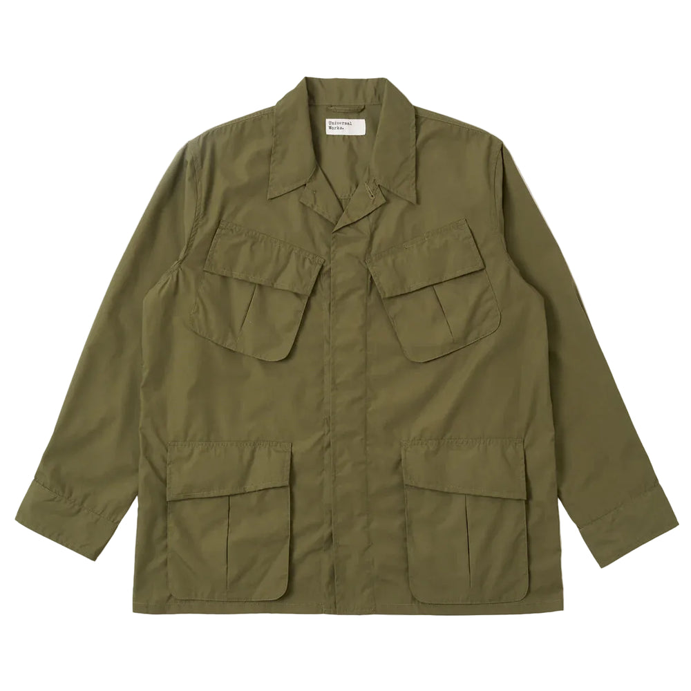 Universal Works Recycled Polytech Jungle Jacket Olive Front View