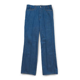 Front view of the Westoverall West’s 846f Flared Denim Pants West Blue showing the flared leg silhouette, deep indigo tone, and vintage-inspired denim construction for Clothier & Sons.