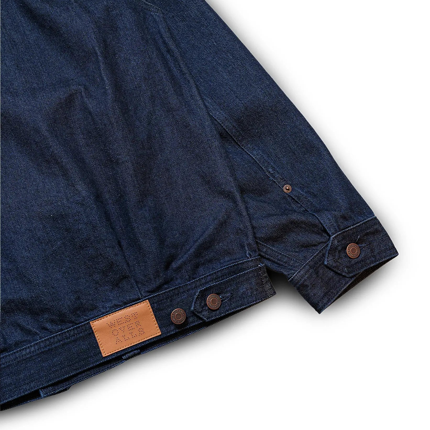 Side profile of the Westoverall Woch Jacket 906g Indigo showing sleeve shape, jacket length, and overall profile for Clothier & Sons.