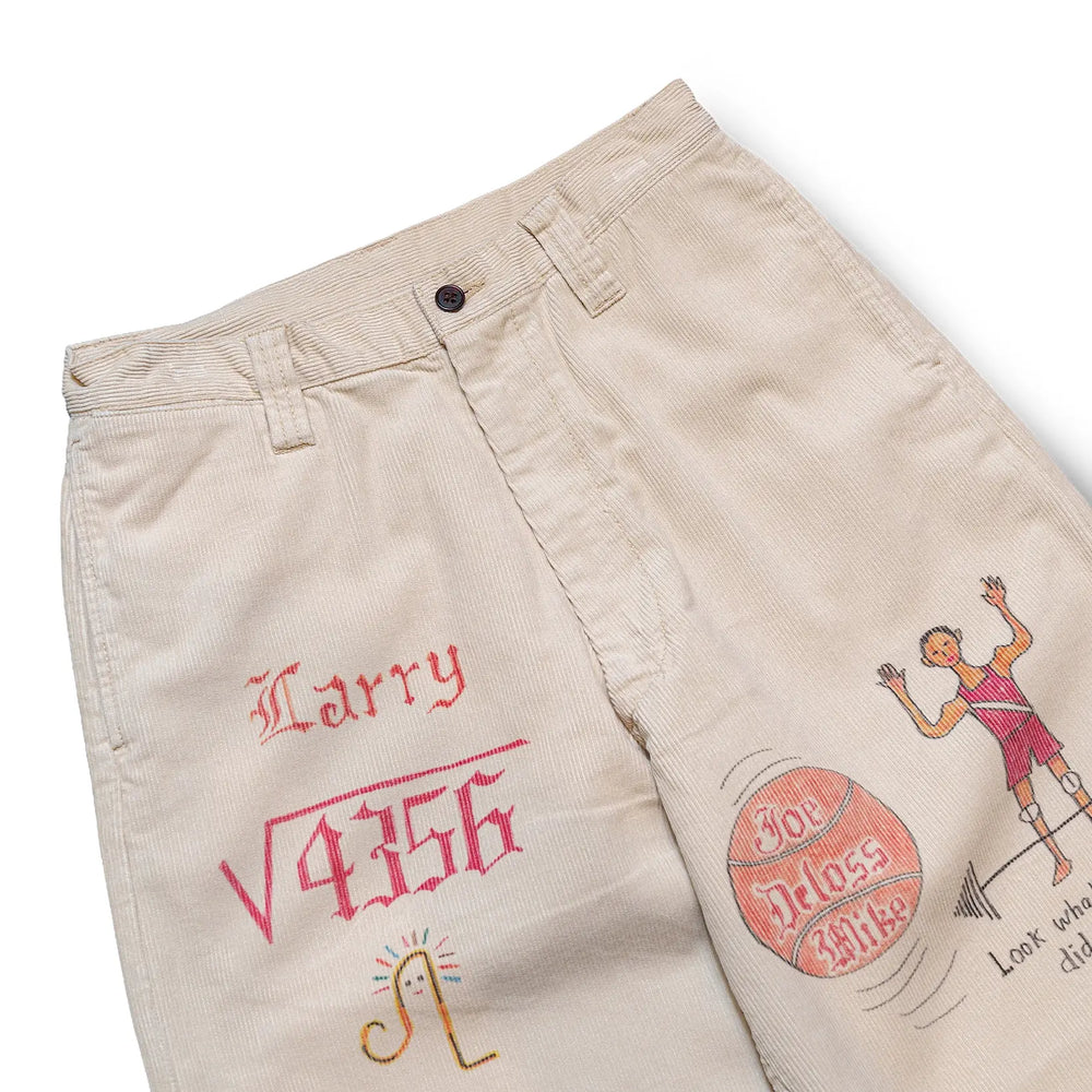 Waistband detail of the Westoverall Womr Memorial Pants Off White showing button closure, belt loops, and stitching details for Clothier & Sons.