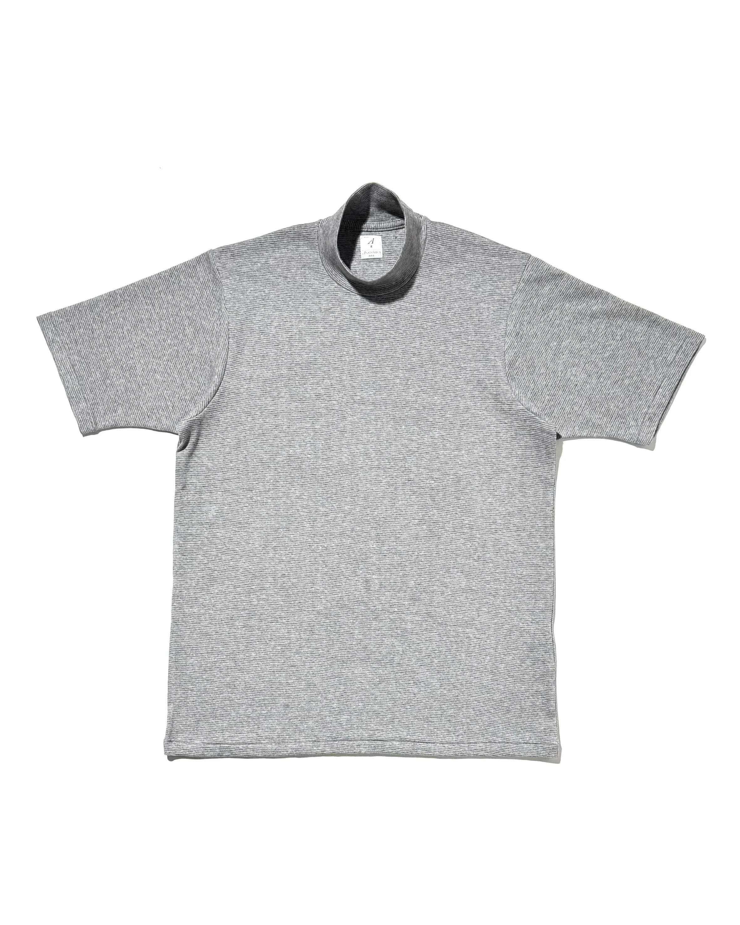 ANATOMICA Mock Neck Tee S/S Micro Stripe Grey