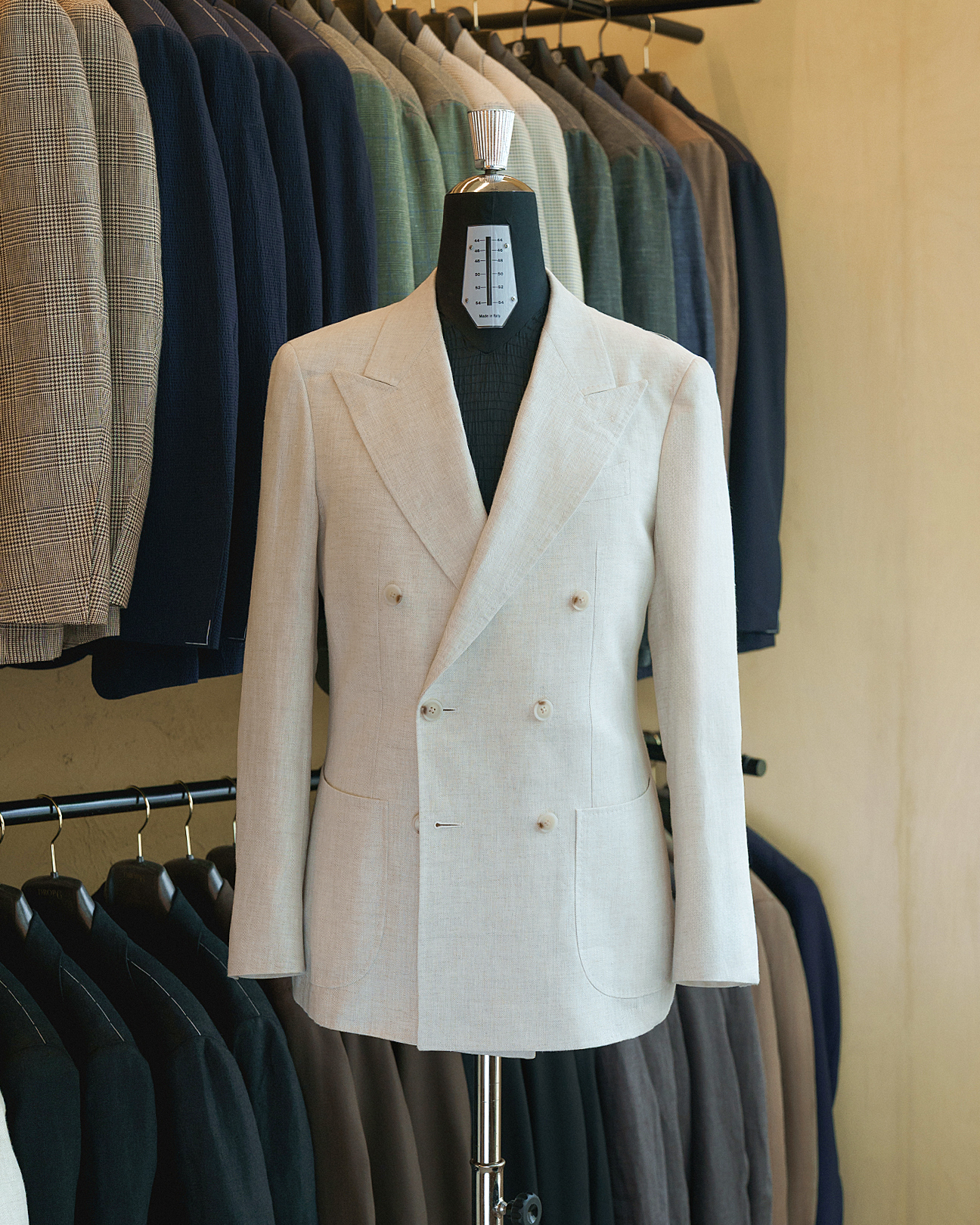 DROP6 Sport Jacket Linen Herringbone Double Breasted Ivory