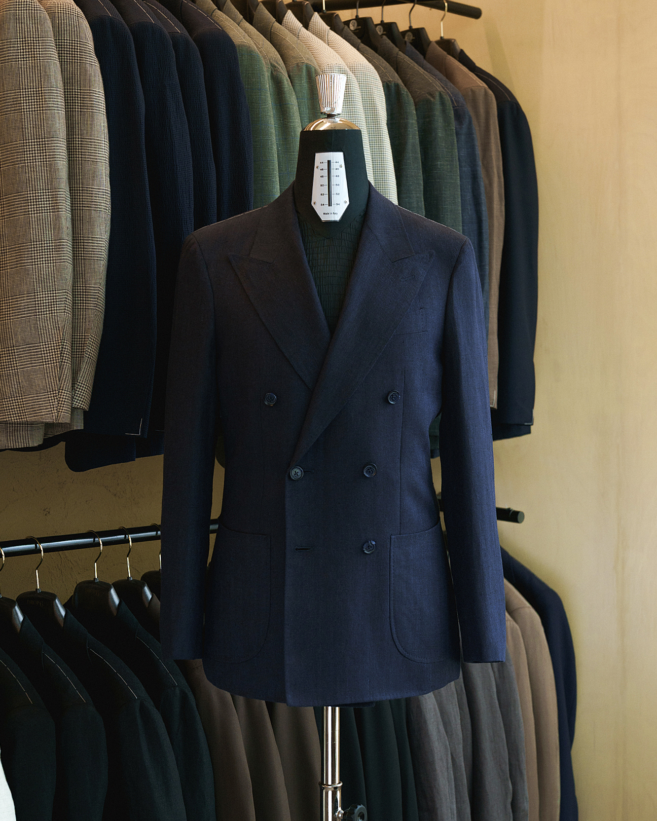 DROP6 Sport Jacket Linen Herringbone Double Breasted Navy