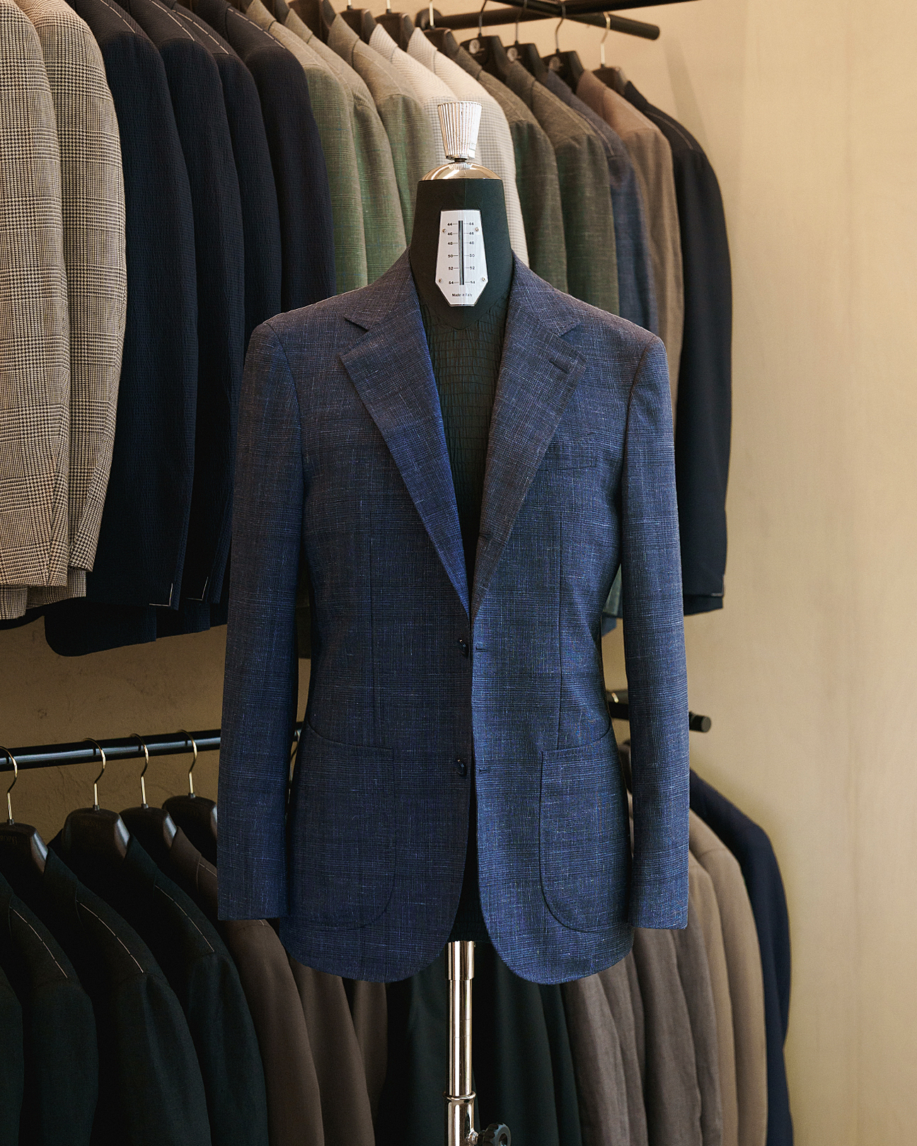 DROP6 Sport Jacket Wool Silk Linen Check Navy