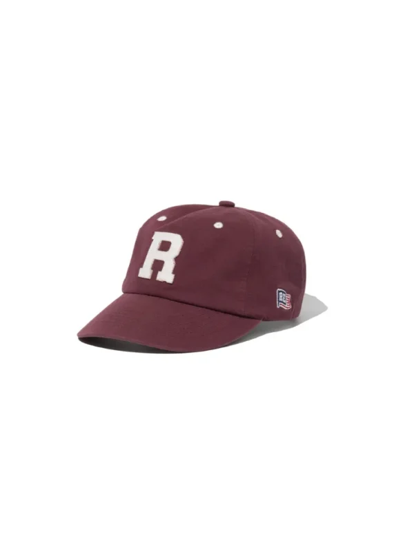 RENACTS หมวกแก๊ปสีเบอร์กันดีปักตัว R สไตล์ Ivy League คลาสสิกสำหรับลุคแคชชวล