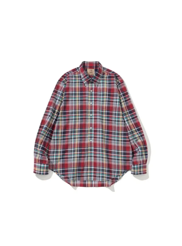 RENACTS Ivy Madras Button Down Shirt in red multi-check, inspired by classic Ivy League style and traditional Indian Madras fabric เสื้อเชิ้ตลายตารางแดง RENACTS Ivy Madras สไตล์ Ivy League ผลิตจากผ้า Madras พื้นเมืองอินเดีย