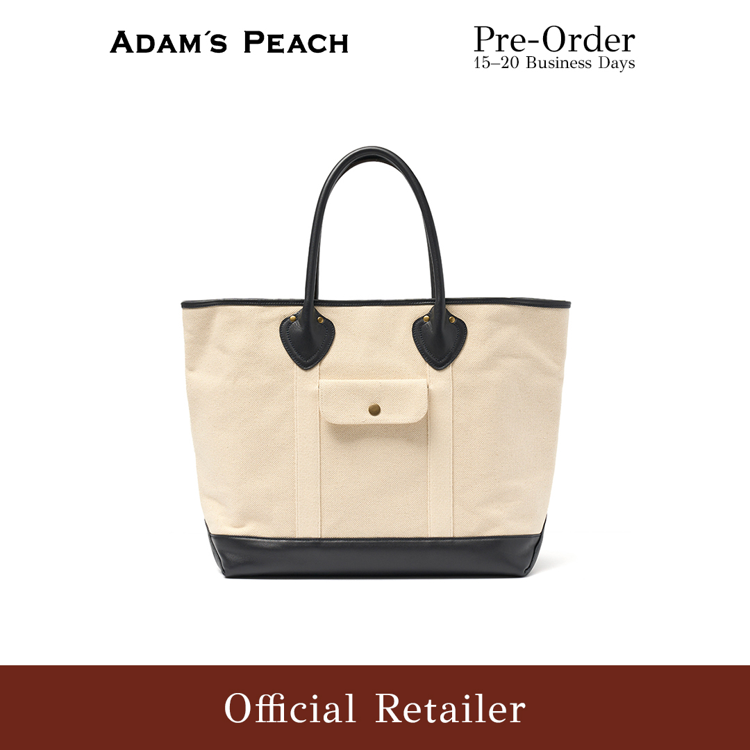 (Pre-Order) ADAM PEACH AP052 Cream Canvas Navy Tote Bag